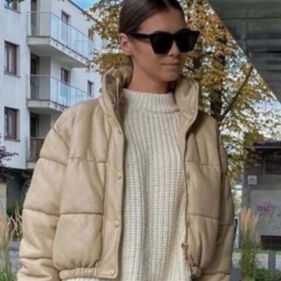 Zara Cropped Vegan Leather Puff Jacket 🤎 - Picture 3 of 6